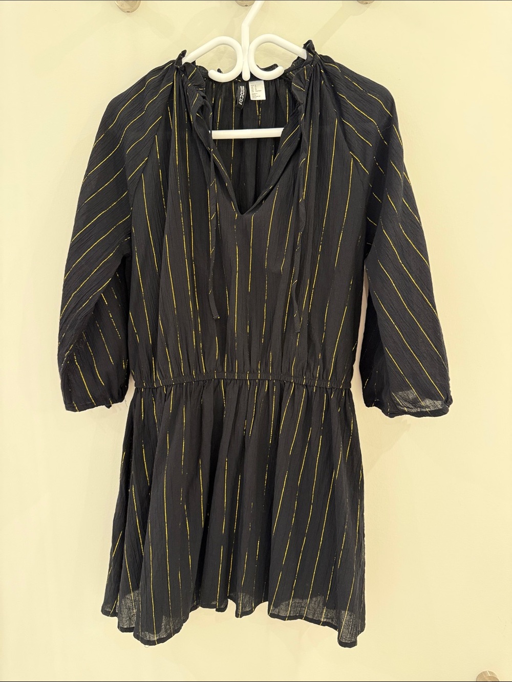 H&M Black Mini Dress with Gold Pinstripes